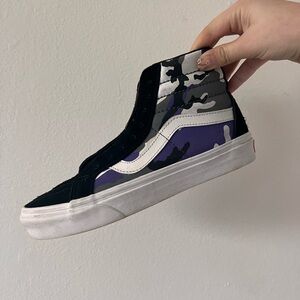 Vans High Tops Purple and white and black camo shoes